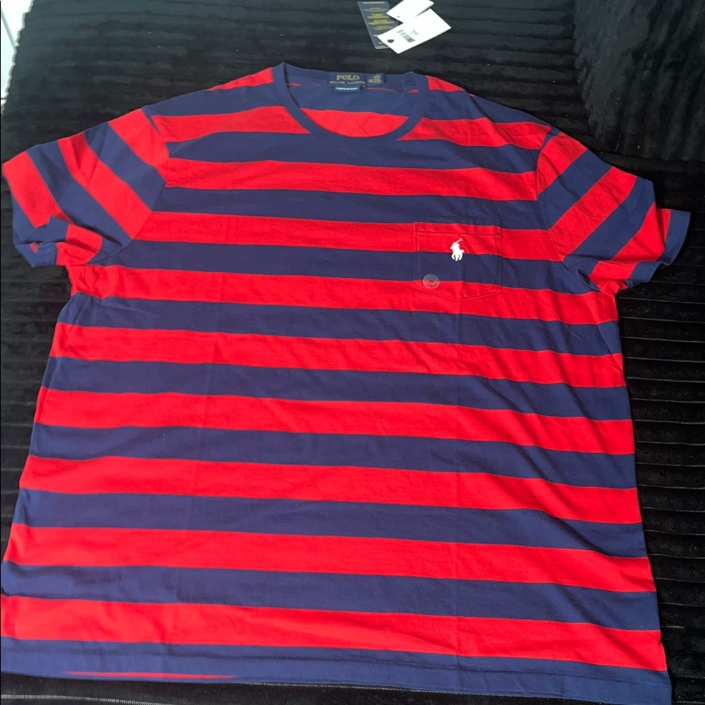 Polo by Ralph Lauren Men’s Red & Navy Striped Pocket Tee